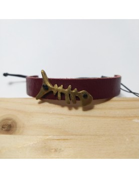 Bracelet, brass & leather  "Fish bone" No 02